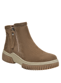 Botín casual de mujer en color taupe, confeccionado en cuero, perfecto para combinar con jeans.