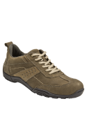 Zapatillas de cuero taupe para mujer, diseño versátil para looks casuales y frescos.