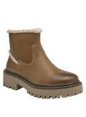 Botín de cuero taupe para mujer, con taco de 4 cm, ideal para un look auténtico.
