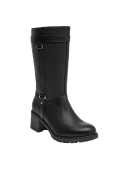 Botas casuales negras de mujer, taco bloque de 6 cm, perfectas para combinar con vestidos midi.