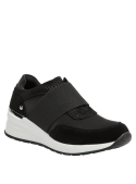 Zapatillas cómodas de cuña negra para mujer, perfectas con jeans o vestidos.