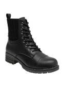 Botín casual negro de cuero para mujer, con taco bloque de 4 cm, cómodo para actividades diarias.