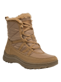 Botín de mujer color camel, taco plano de 5 cm, ideal para recorridos cómodos en la ciudad.
