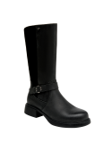 Bota casual negra de mujer, con diseño elegante y material de cuero para uso diario.