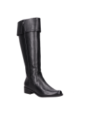 Botas de mujer en cuero negro, estilo casual, recomendadas para eventos formales.