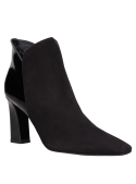 Botín negro de cuero para mujer, con acabado en charol, perfecto para el día y la noche.