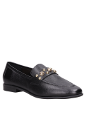 mocasines negros de cuero para mujer, estilo formal, ideales para ocasiones elegantes.