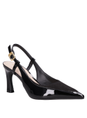 Zapato de taco aguja negro para mujer, estilo formal, ideal para ocasiones elegantes.