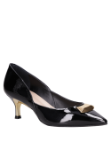 Zapato de tacón aguja negro brillante para mujer, estilo formal, ideal para eventos elegantes.