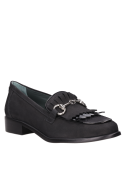 mocasín negro de cuero para mujer, estilo formal, ideal para oficina chic.