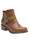 Botín casual de cuero camel para mujer, con taco bloque de 5 cm, cómodo y elegante.