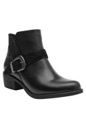 Botín negro de cuero para mujer, estilo casual, ideal para uso diario y combinar con jeans.