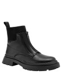 Botín negro casual de mujer, con detalle de elastano, perfecto para combinar con vestidos.