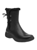 Bota de cuero negro para mujer, estilo casual, ideal para actividades urbanas y aventuras diarias.