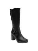 Bota negra de cuero para mujer, con forro en mesh para mayor comodidad diaria.