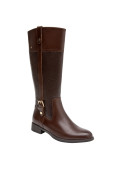 bota de cuero suave color café para mujer, combina elegancia y modernidad.