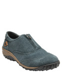 Zapatos planos de cuero azul para mujer, perfectos para combinar con pantalones o vestidos.