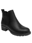 Botín de cuero negro para mujer, estilo Chelsea, cómodo taco plano de 4 cm, recomendado para actividades diarias.