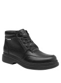 Botín negro de cuero para hombre, taco plano de 5 cm, recomendado para uso casual.