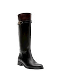 Bota de cuero negro para mujer, taco bloque que aporta estabilidad y estilo en cualquier ocasión.