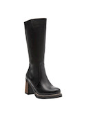 Bota de cuero negro para mujer, combina perfectamente con vestidos midi o jeans ajustados.