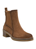 Botín casual de cuero camel, destaca por su confort y estilo, apto para diversas ocasiones.