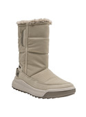 Enfoque en la suela de las botas beige de mujer Panama Jack, diseñada para estabilidad y movimiento.