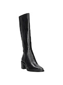 Bota casual de cuero negro para mujer, perfecta para combinar con vestidos de cuero o jeans ajustados.