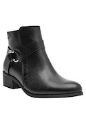 Bota negra de mujer, diseño con punta redonda, estilo casual, perfecta para un look moderno y cómodo.