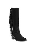 Bota de cuero negro con taco bloque de 6 cm, para un estilo urbano.