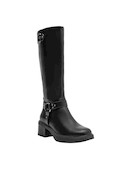 Bota negra de mujer con diseño contemporáneo, adecuada para un look vanguardista diario.