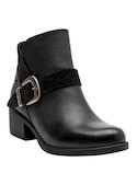 Botín negro de cuero para mujer, taco de bloque de 5 cm, cómodo para el día a día.