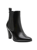 Botines negros de cuero para mujer, punta puntiaguda, perfectos para looks sofisticados y casuales.