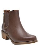 Botines de cuero café para mujer, con taco bloque de 5 cm, combinan elegancia y comodidad.