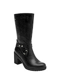 botas casuales de cuero negro para mujer, con detalle de cinturón lateral, estilo moderno
