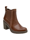 Botines de cuero café para mujer, con taco bloque de 8 cm y diseño anatómico.