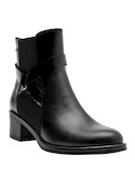 Botines de cuero negro, taco bloque de 5 cm, confort y estilo casual para mujeres.