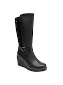 Botas casuales negras para mujer, taco de 8 cm, perfectas con jeans ajustados.