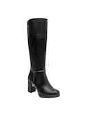 Calzado casual de cuero negro para mujer, con taco bloque de 8 cm para estabilidad.