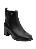 Botines de cuero negro para mujer, estilo casual, taco bloque de 5.5 cm, comodidad para el día a día.