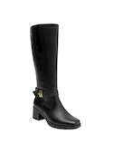Calzado casual negro de cuero para mujer, tacón bloque de 5.5 cm, cómodo para el día a día.