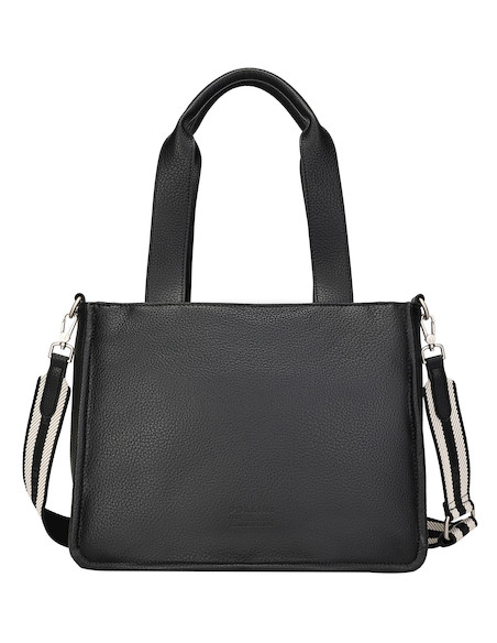 Bolso negro de estilo casual, elaborado en PU graneado, ideal para llevar esenciales diarios con elegancia.