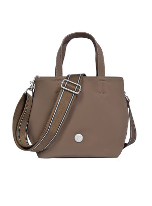 Bandolera taupe de mujer en nylon con detalles en Pu, estilo casual, ideal para el trabajo y la universidad.