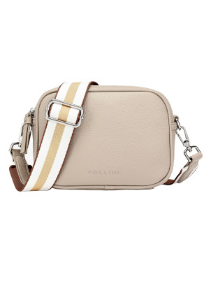 Bandolera taupe de mujer estilo casual con correa técnica en tonos crema y beige.