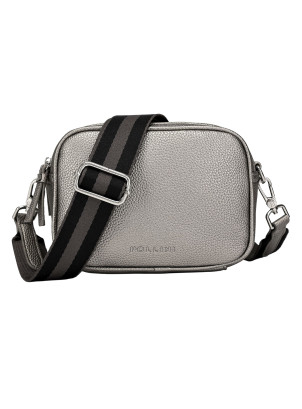 Bandolera gris metalizado iridiscente para mujer, estilo casual, con acabado satinado y diseño elegante.