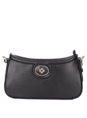 Cartera negra de mujer con silueta curva en cuero, ideal para un estilo casual chic y funcional.