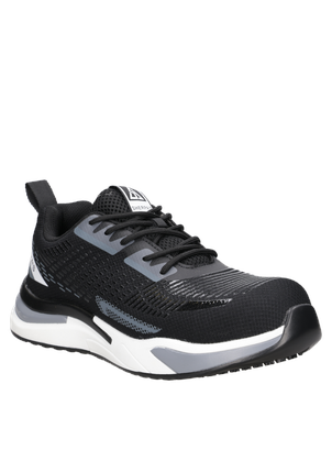 Zapato negro de seguridad para hombre, con cordones de poliamida, ideal para largas jornadas laborales.