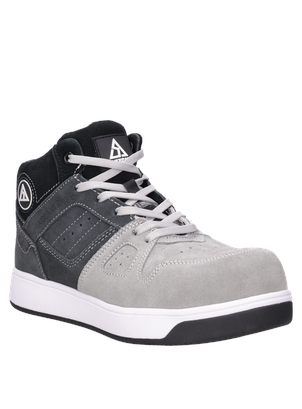 Calzado de seguridad gris perla unisex, estilo funcional, perfecto para entornos industriales exigentes.