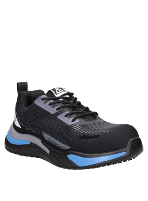Zapato negro para hombre, estilo calzado de seguridad, con puntera de composite para mayor protección.