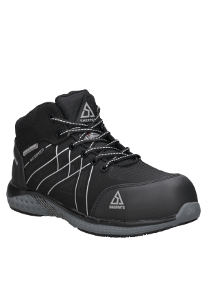 Zapato de trabajo negro para hombre, estilo funcional, adecuado para condiciones laborales difíciles.